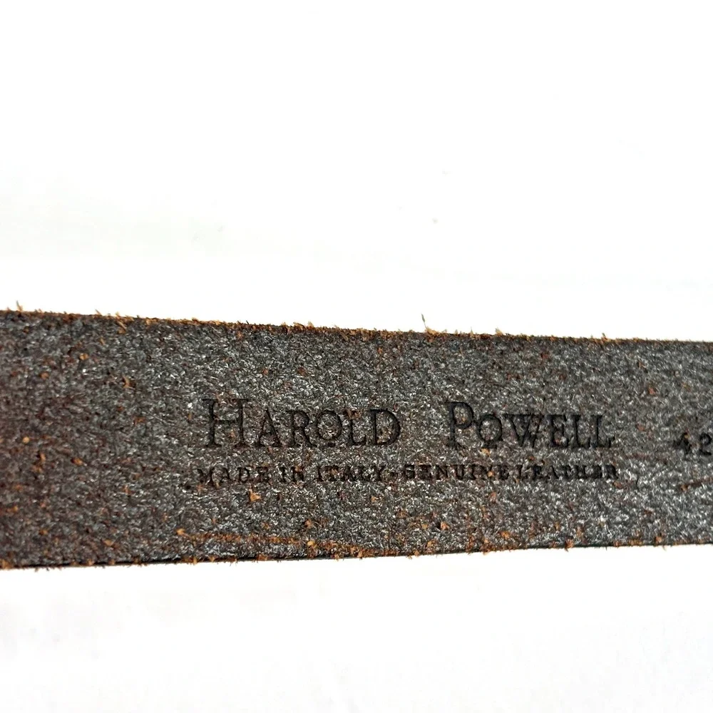Harold Powell Belt Dark Brown Textured Genuine Leather Made in Italy Size 42
